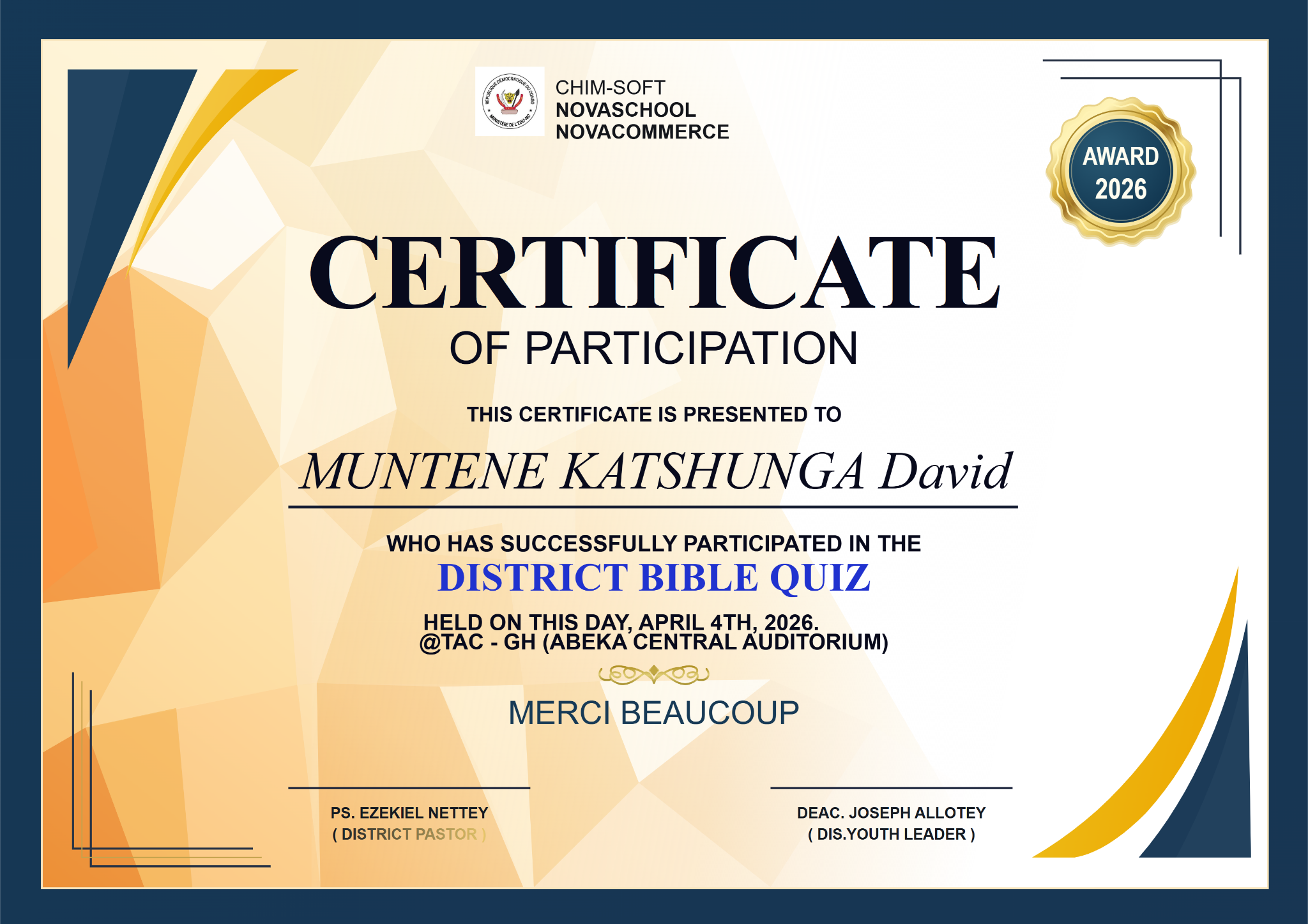 Certificat de participation créé dans NS STUDIO